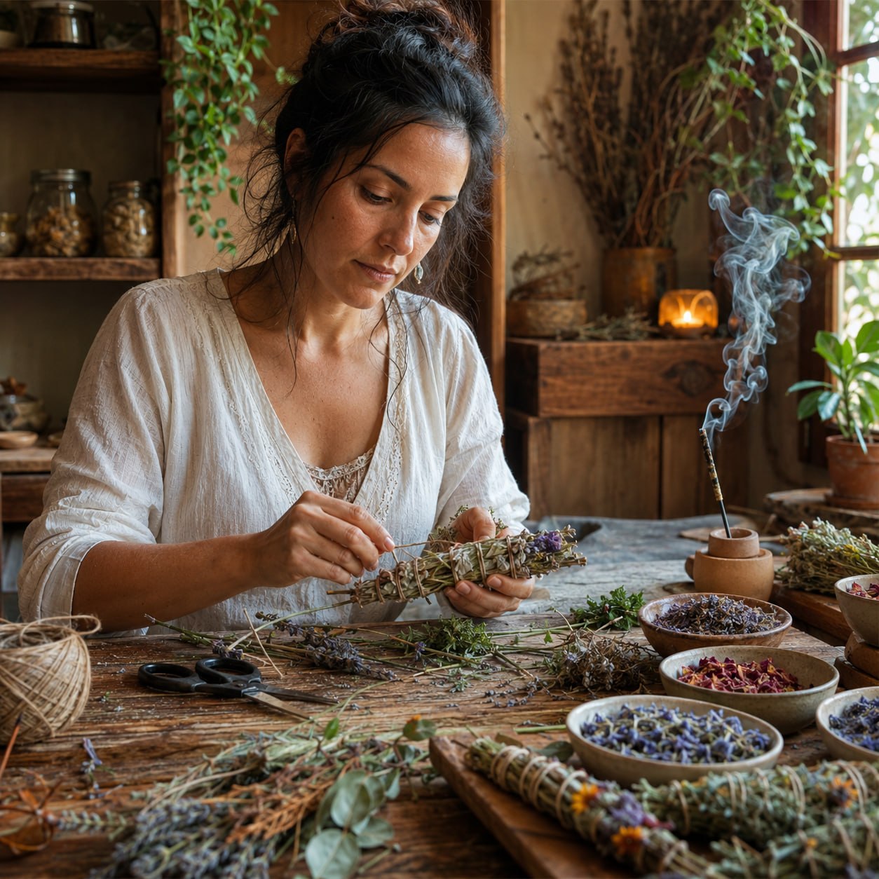 Clara Delgado preparando sahumerios artesanales